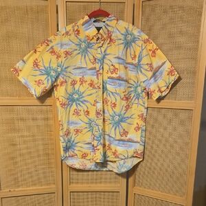 Tommy Hilfiger Yellow Floral Men's Shirt Large Tropical Beach Cruise Cotton